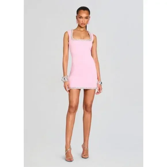 NWT 598 Retrofete Bexley Beaded Crystal Pink Mini Dress Embellished Large - Picture 5 of 14
